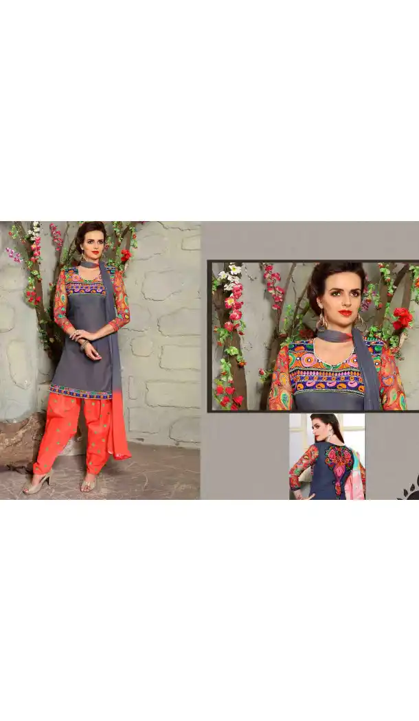 Grey Color Cotton Straight Cut Daily Wear Punjabi Patiyala Dresses | FH543681600