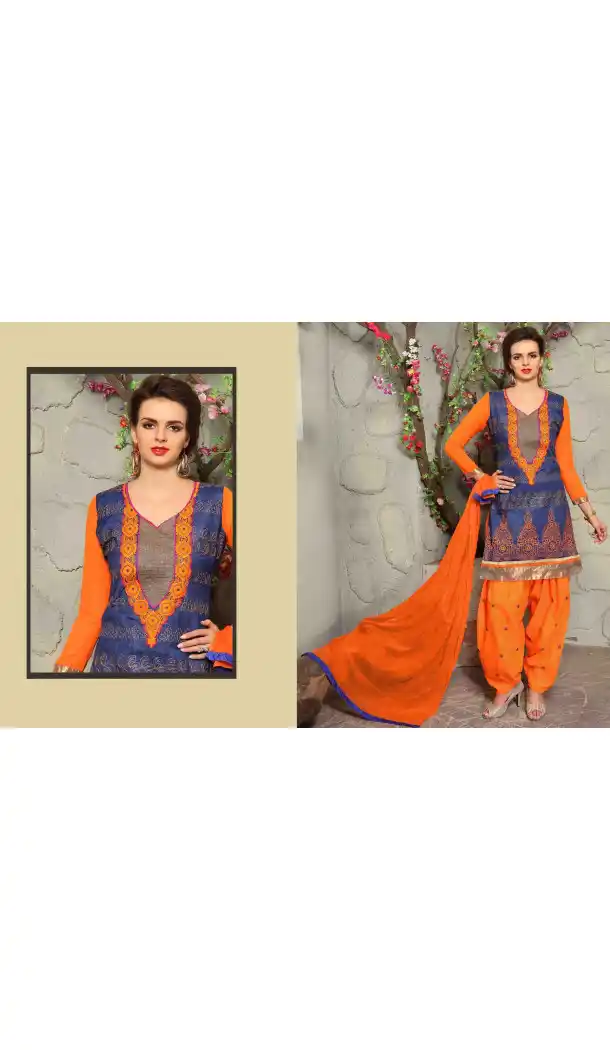 Navy Blue Color Cotton Straight Cut Daily Wear Punjabi Patiyala Dresses | FH543681601