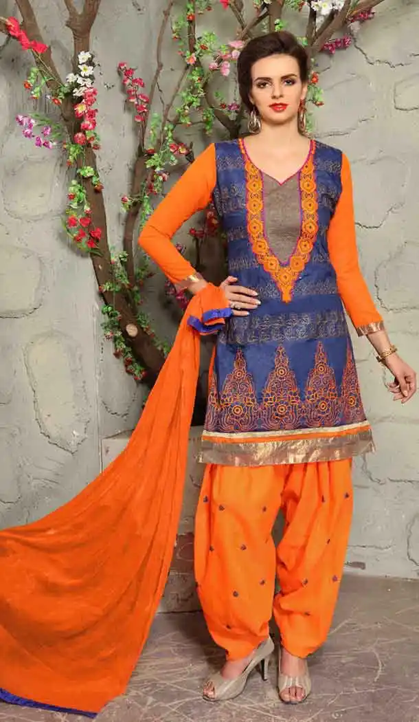 Navy Blue Color Cotton Straight Cut Daily Wear Punjabi Patiyala Dresses | FH543681601
