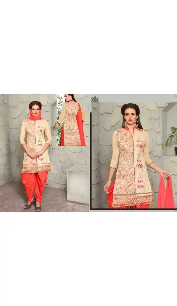 Beige Color Cotton Straight Cut Daily Wear Punjabi Patiyala Dresses | FH543681604