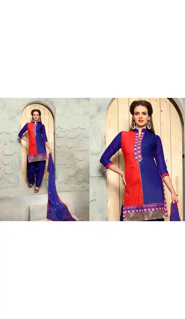 Blue Color Cotton Straight Cut Daily Wear Punjabi Patiyala Dresses | FH543681605
