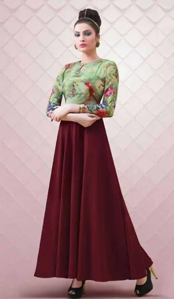 A-line Style Georgette Maroon Color Party Wear Readymade Kurtis | FH543781607