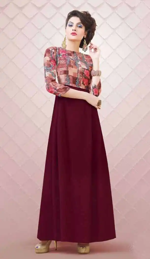 A-line Style Georgette Maroon Color Party Wear Readymade Kurtis | FH543781610