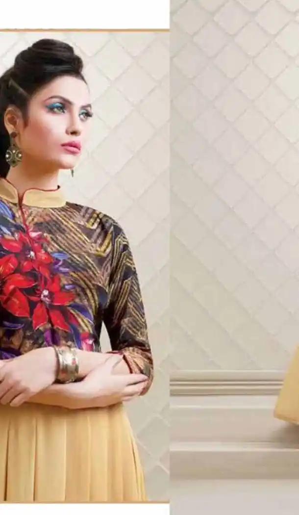 A-line Style Georgette Beige Color Party Wear Readymade Kurtis | FH543781611