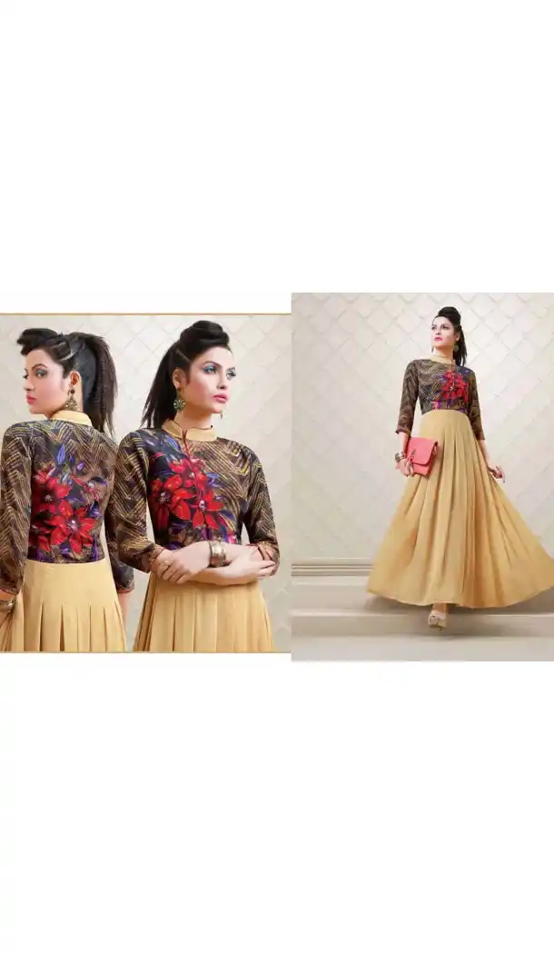 A-line Style Georgette Beige Color Party Wear Readymade Kurtis | FH543781611