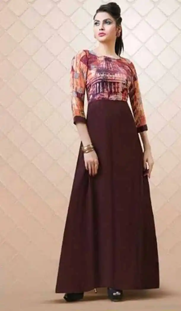 A-line Style Georgette Chocolate Color Party Wear Readymade Kurtis | FH543781612