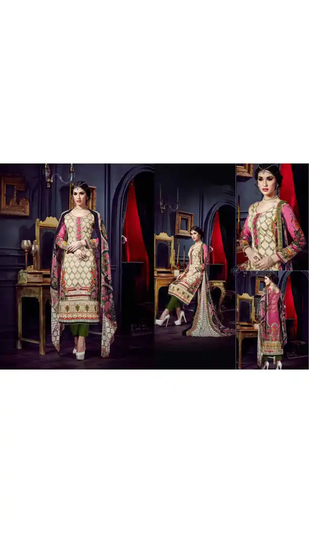 Beige Color Cotton Straight Cut Geometric Print Salwar Kameez | FH544181651