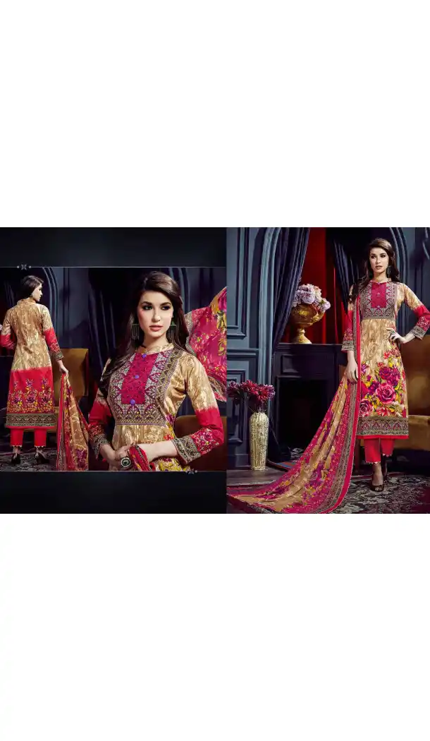 Beige Color Cotton Straight Cut Geometric Print Salwar Kameez | FH544181652