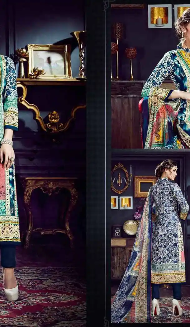 Emerald Color Cotton Straight Cut Geometric Print Salwar Kameez | FH544181653