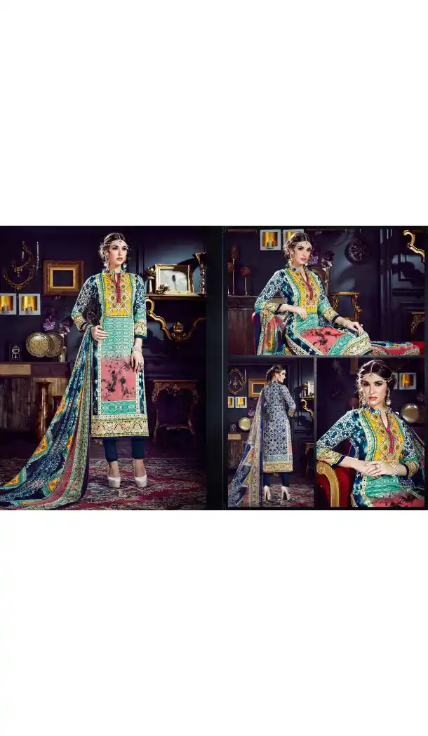 Emerald Color Cotton Straight Cut Geometric Print Salwar Kameez | FH544181653