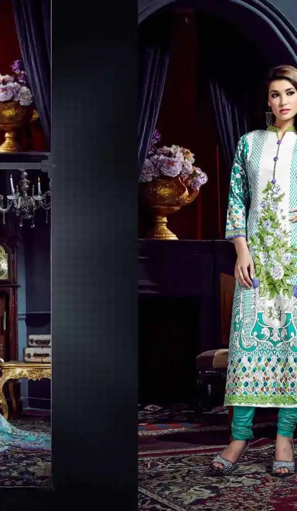 White Color Cotton Straight Cut Geometric Print Salwar Kameez | FH544181654