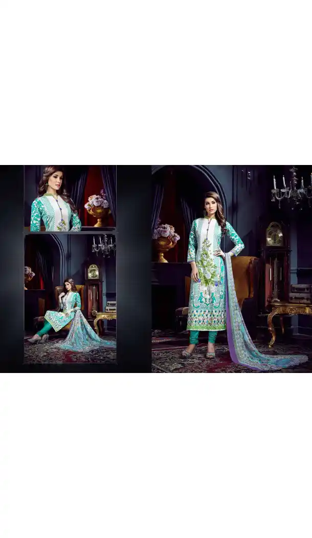 White Color Cotton Straight Cut Geometric Print Salwar Kameez | FH544181654
