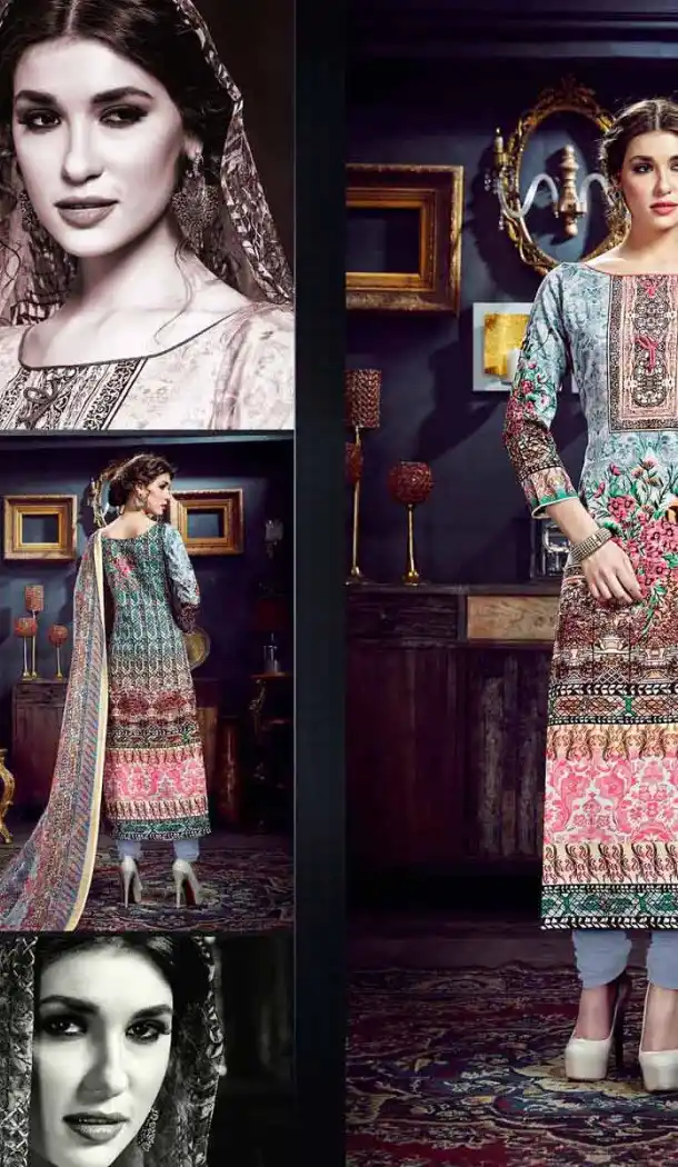 Slate Grey Color Cotton Straight Cut Geometric Print Salwar Kameez | FH544181655