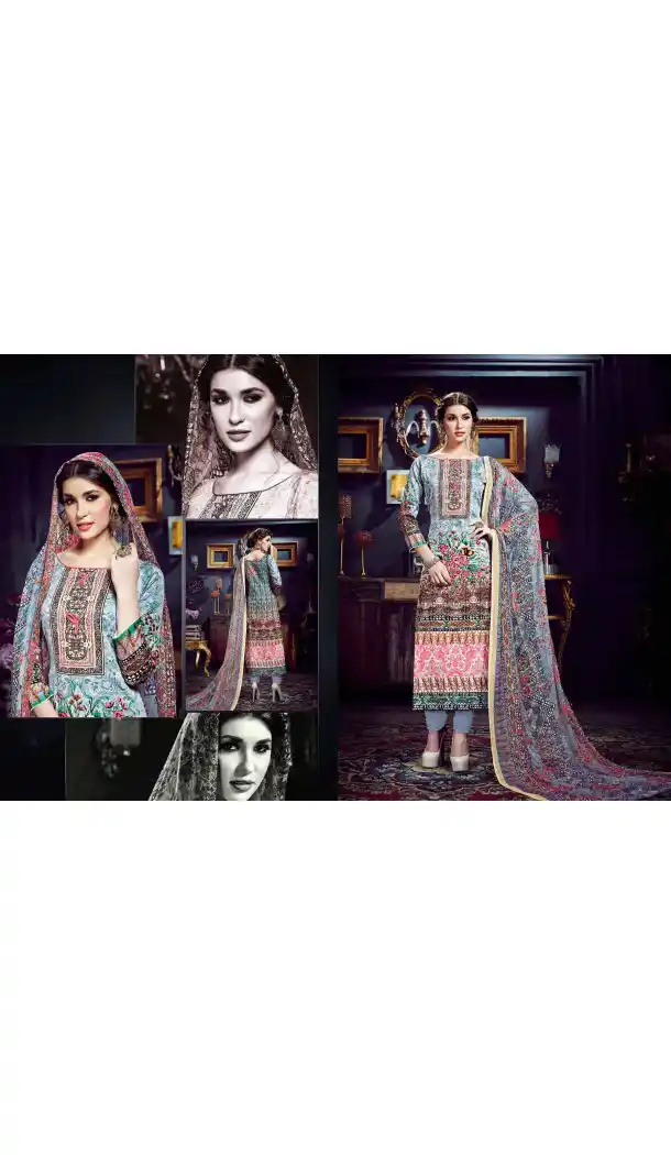 Slate Grey Color Cotton Straight Cut Geometric Print Salwar Kameez | FH544181655