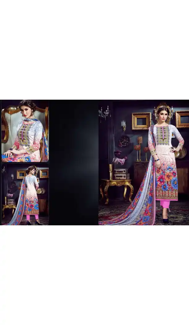 White Color Cotton Straight Cut Geometric Print Salwar Kameez | FH544181657