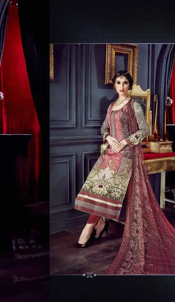 Salmon Color Cotton Straight Cut Geometric Print Salwar Kameez | FH544181658