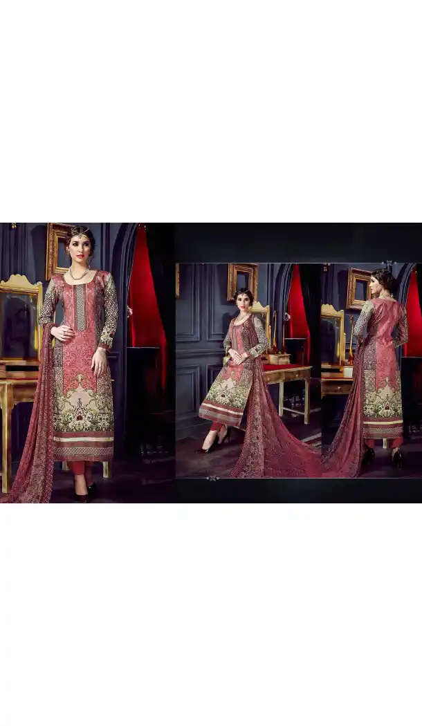 Salmon Color Cotton Straight Cut Geometric Print Salwar Kameez | FH544181658