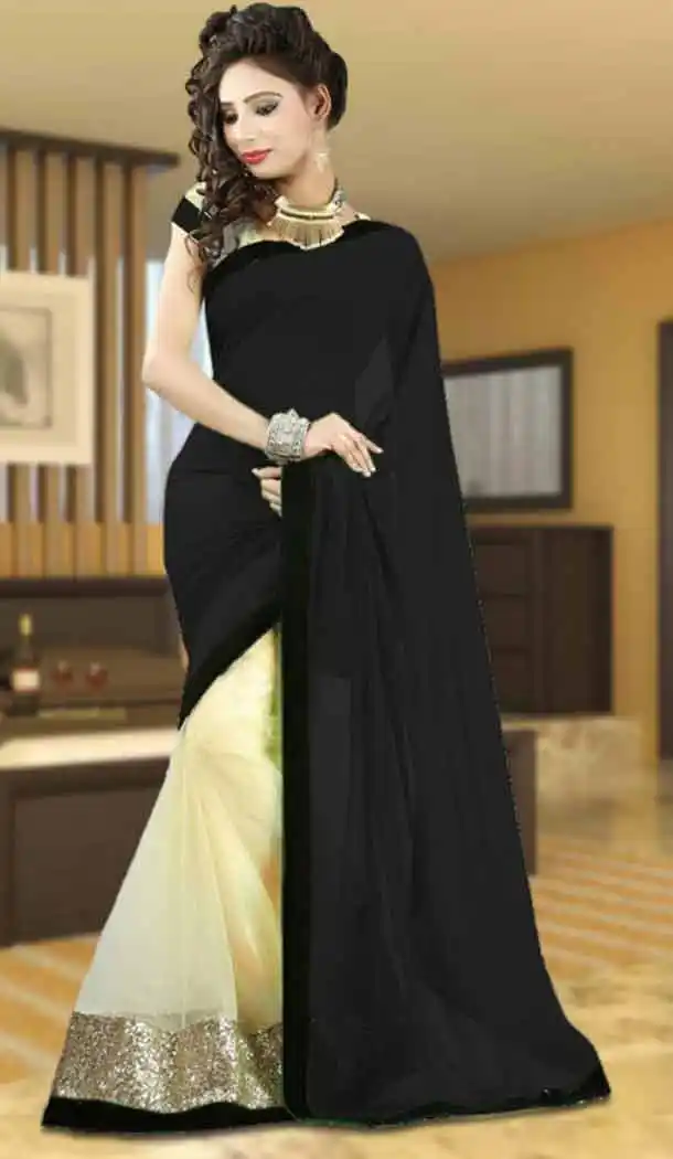 Fancy Style Georgette Black Color Casual Wear Saree | FH544481670