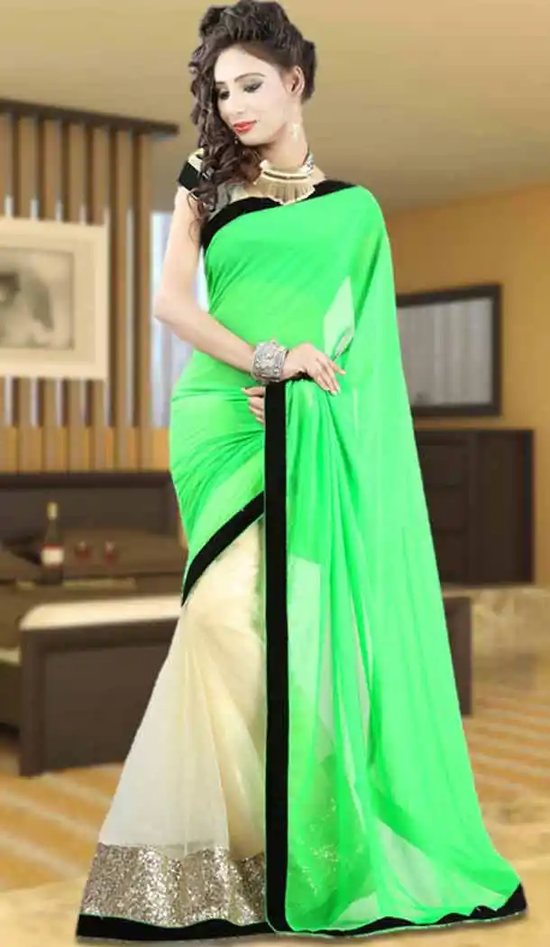 Fancy Style Georgette Mint Green Color Casual Wear Saree | FH544481671