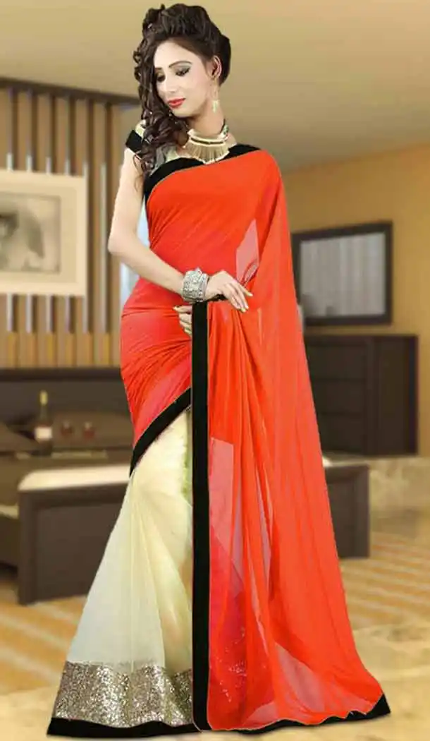 Fancy Style Georgette Orange Color Casual Wear Saree | FH544481672