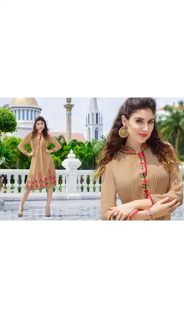 Tan Brown Color Georgette A-line Indo Western Style Tunic Top | FH545081725
