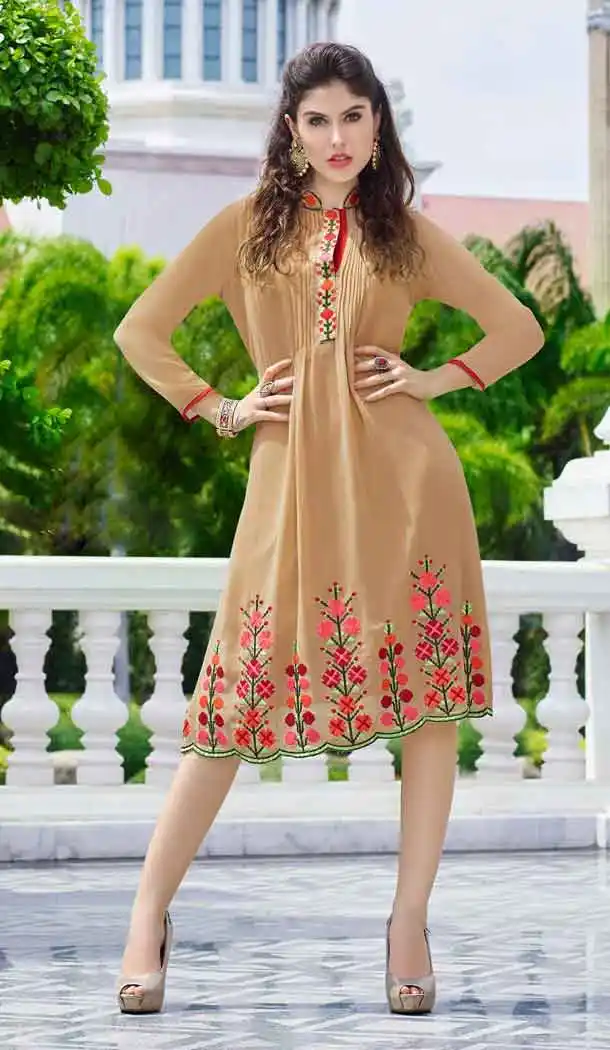 Tan Brown Color Georgette A-line Indo Western Style Tunic Top | FH545081725