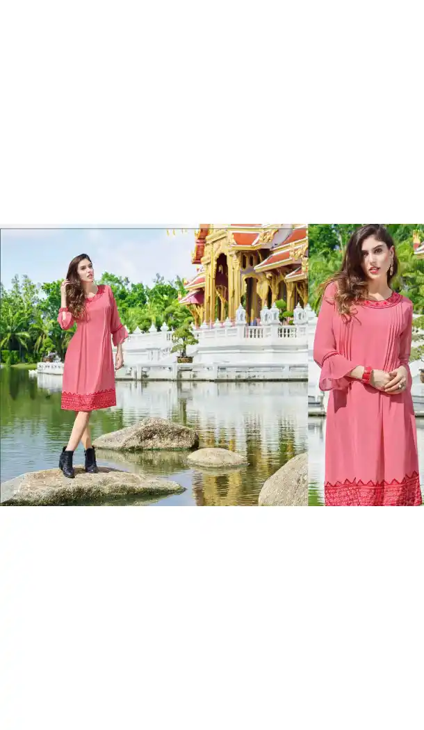 Salmon Color Georgette A-line Indo Western Style Tunic Top | FH545081726