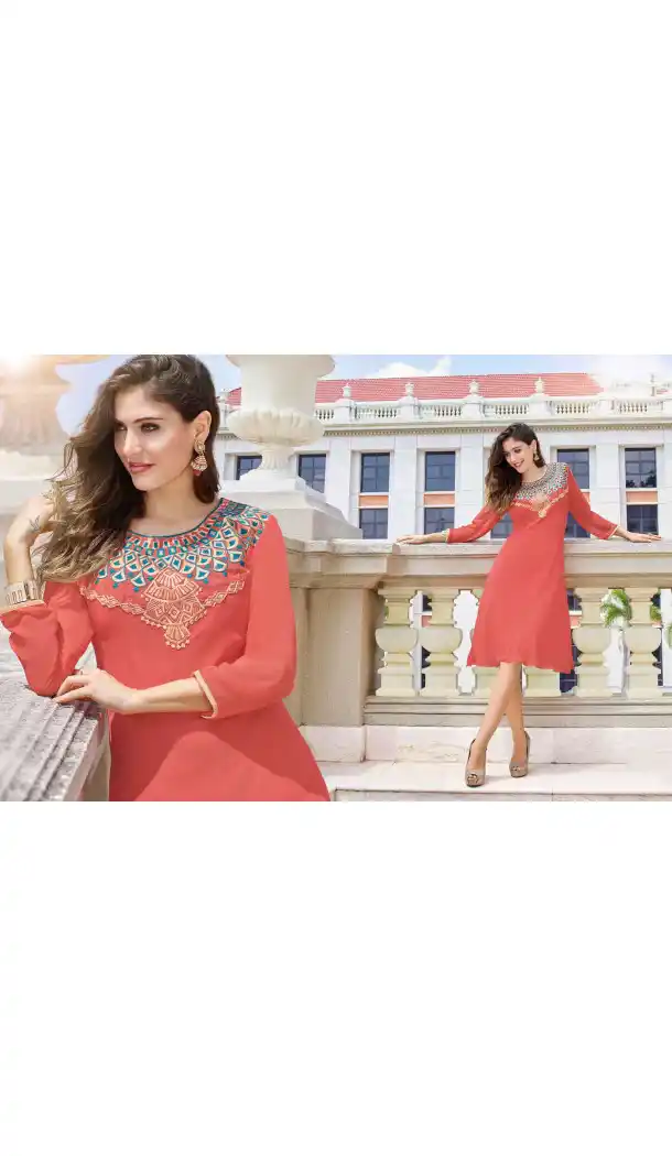 Pink Color Georgette A-line Indo Western Style Tunic Top | FH545081728