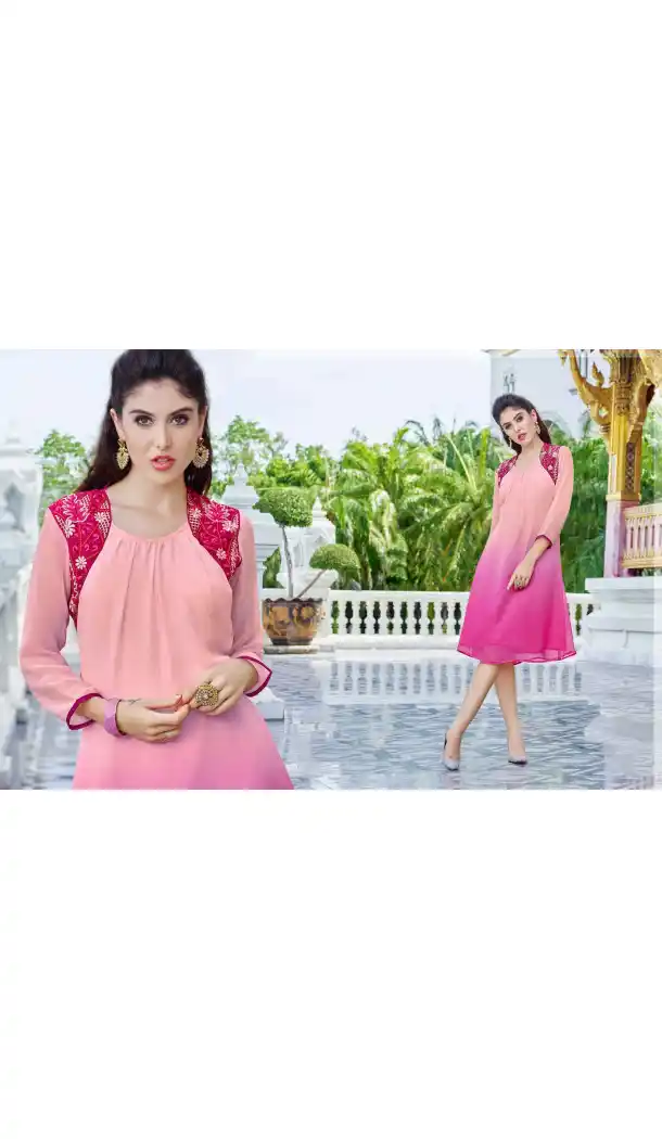 Deep Pink Color Georgette A-line Indo Western Style Tunic Top | FH545081729