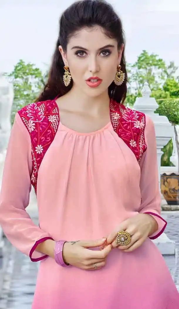 Deep Pink Color Georgette A-line Indo Western Style Tunic Top | FH545081729