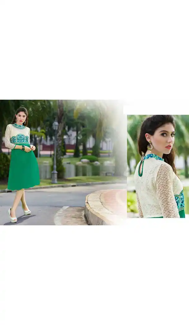 Emerald Color Georgette A-line Indo Western Style Tunic Top | FH545081730
