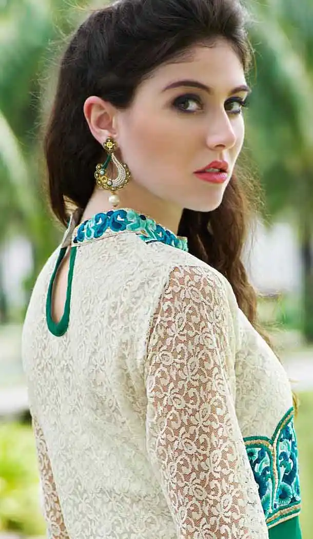 Emerald Color Georgette A-line Indo Western Style Tunic Top | FH545081730