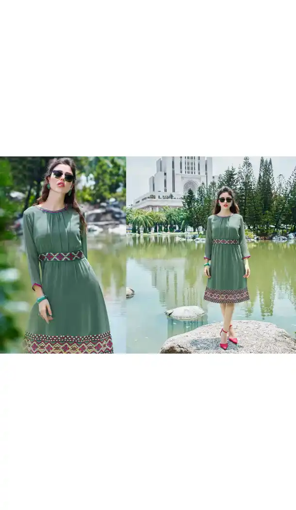 Bottle Green Color Georgette A-line Indo Western Style Tunic Top | FH545081736