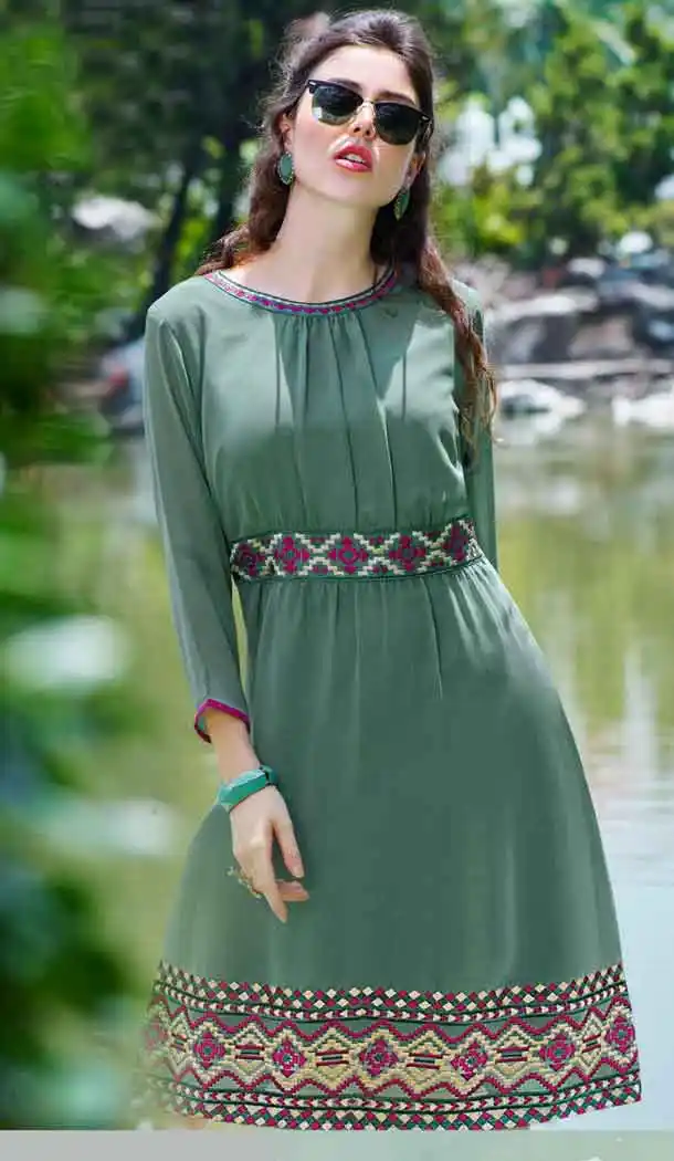 Bottle Green Color Georgette A-line Indo Western Style Tunic Top | FH545081736