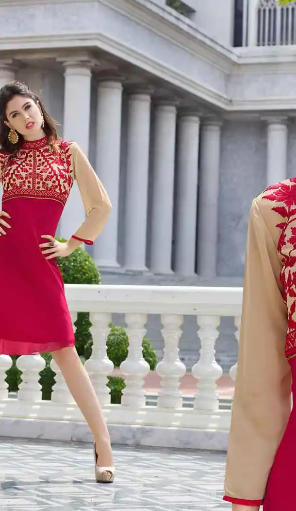 Crimson Color Georgette A-line Indo Western Style Tunic Top | FH545081739