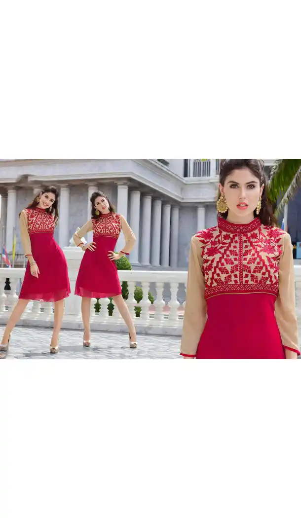 Crimson Color Georgette A-line Indo Western Style Tunic Top | FH545081739