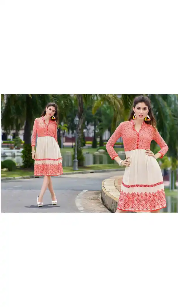 Off White Color Georgette A-line Indo Western Style Tunic Top | FH545081740