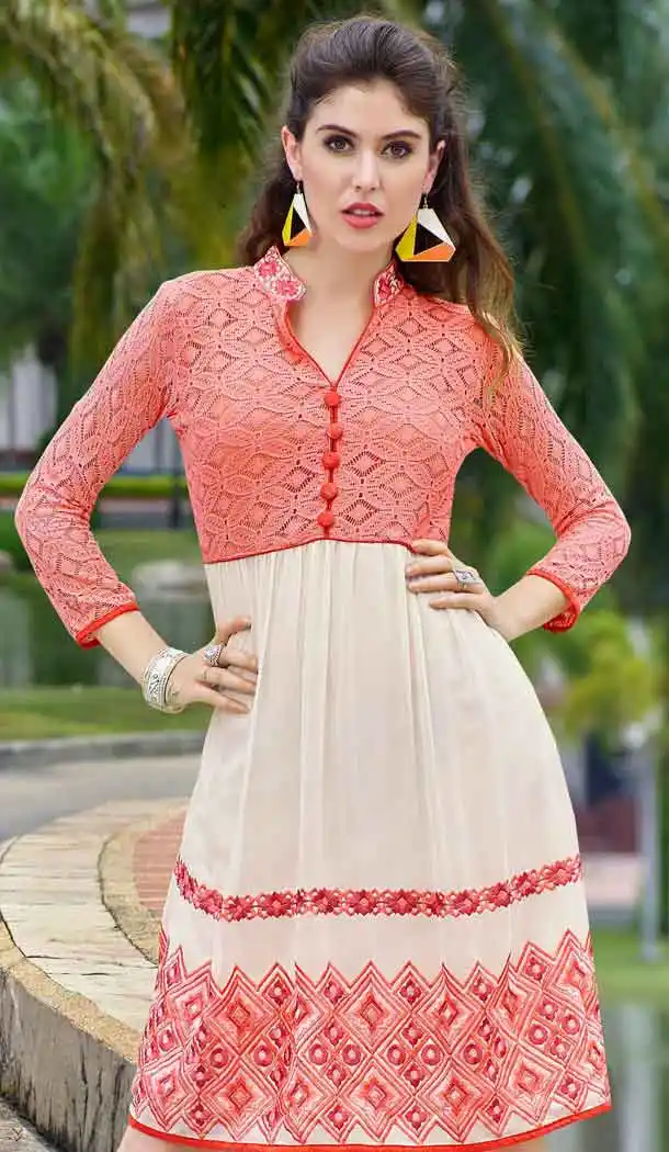 Off White Color Georgette A-line Indo Western Style Tunic Top | FH545081740