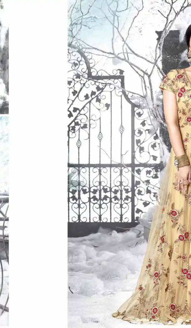 Bollywood Actress Ayesha Takia Long Anarkali Style Salwar Kameez in Beige | FH545181741