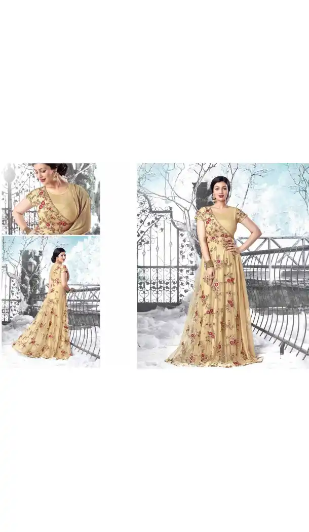 Bollywood Actress Ayesha Takia Long Anarkali Style Salwar Kameez in Beige | FH545181741
