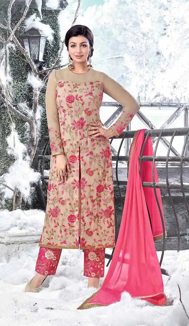 Bollywood Actress Ayesha Takia Achkan Style Salwar Kameez in Grey | FH545181746