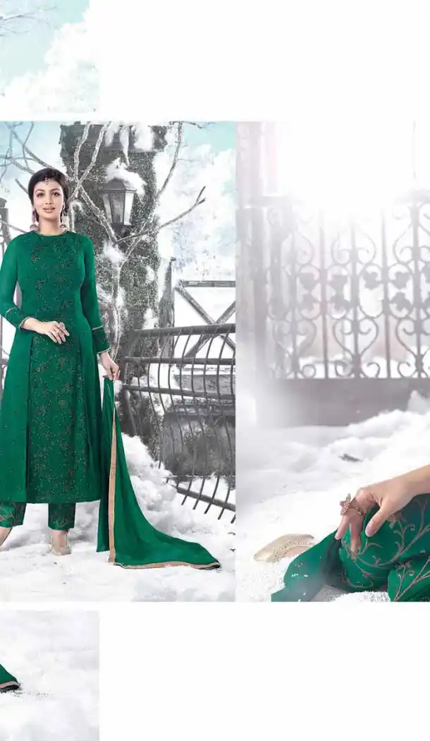 Bollywood Actress Ayesha Takia Achkan Style Salwar Kameez in Bottle Green | FH545181747