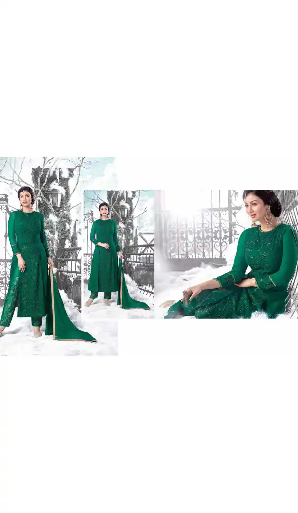 Bollywood Actress Ayesha Takia Achkan Style Salwar Kameez in Bottle Green | FH545181747
