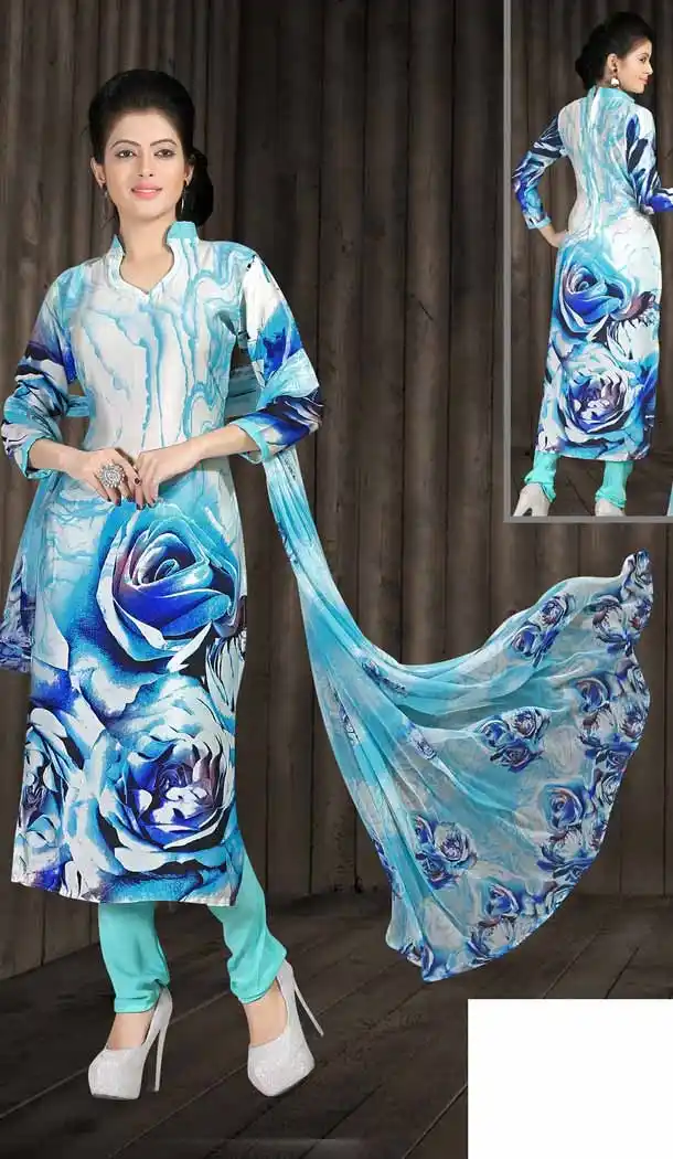 Geometric Print Crepe Silk White Color Straight Cut Casual Salwar Kameez | FH546081826