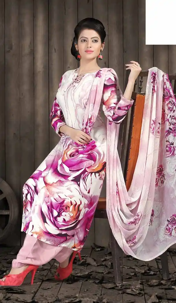 Geometric Print Crepe Silk Off White Color Straight Cut Casual Patiyala Dresses | FH546081827