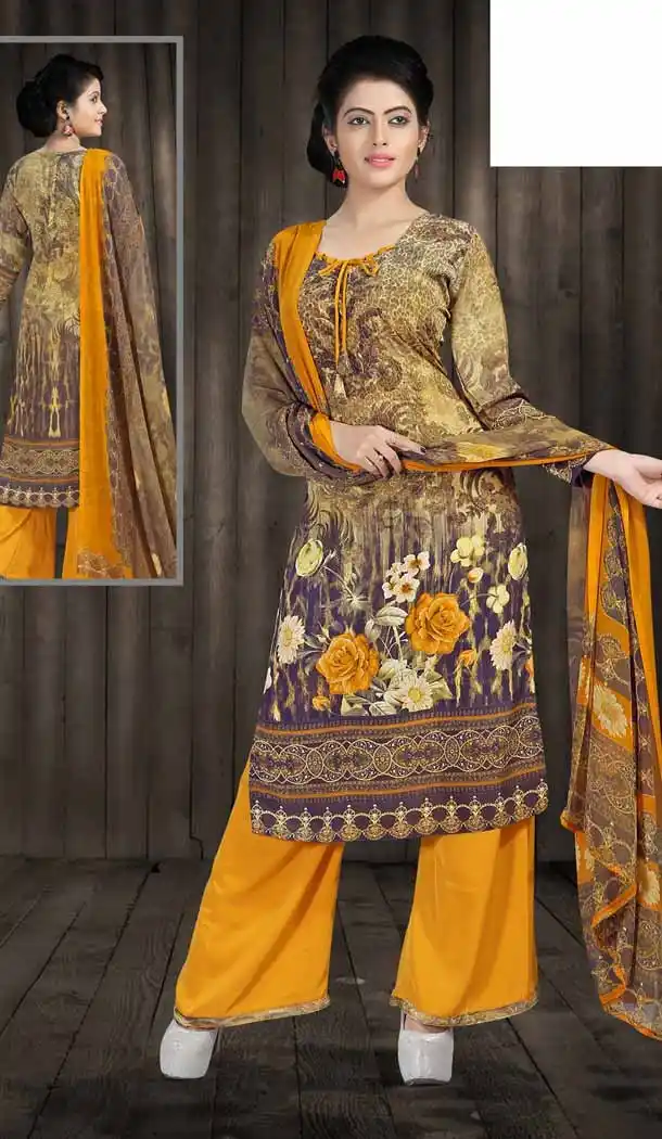 Geometric Print Crepe Silk Tan Brown Color Straight Cut Casual Palazzo Dresses | FH546081828