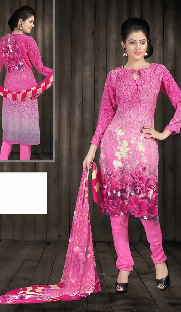 Geometric Print Crepe Silk Rose Pink Color Straight Cut Casual Churidar Dresses | FH546081830