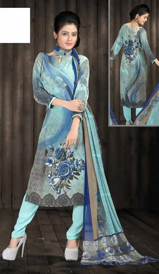 Geometric Print Crepe Silk Light Turquoise Color Straight Cut Casual Narrow Pants Dresses | FH546081832