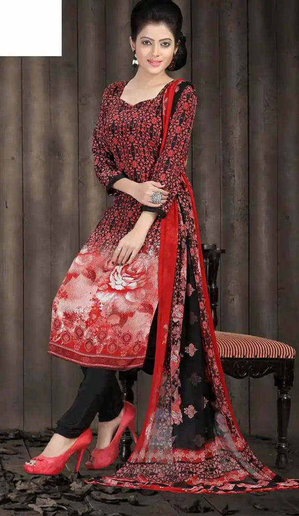 Geometric Print Crepe Silk Black Color Straight Cut Casual Churidar Dresses | FH546081835