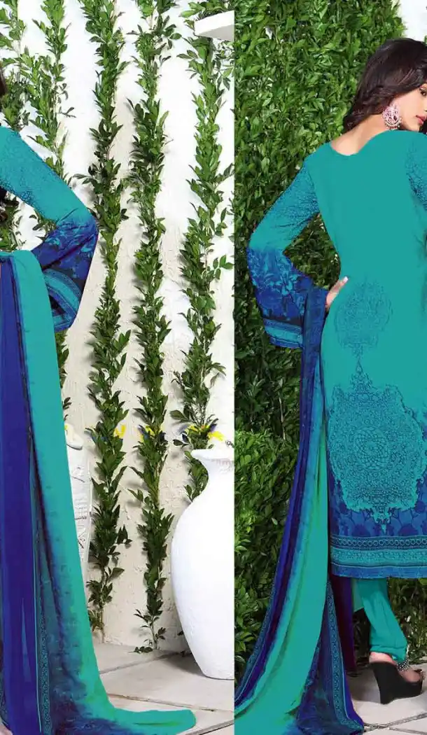 Geometric Print Crepe Silk Greenish Blue Color Straight Cut Casual Churidar Dresses | FH546081839